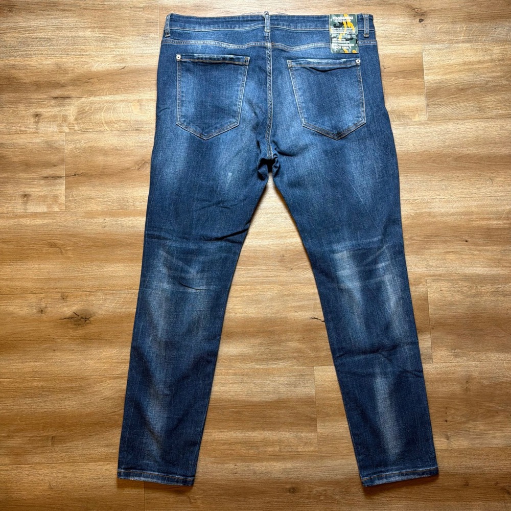 Dsquared2 Slim Jeans Mens 54 Blue Distressed Paint Splatter Made in Italy Denim - Picture 3 of 16